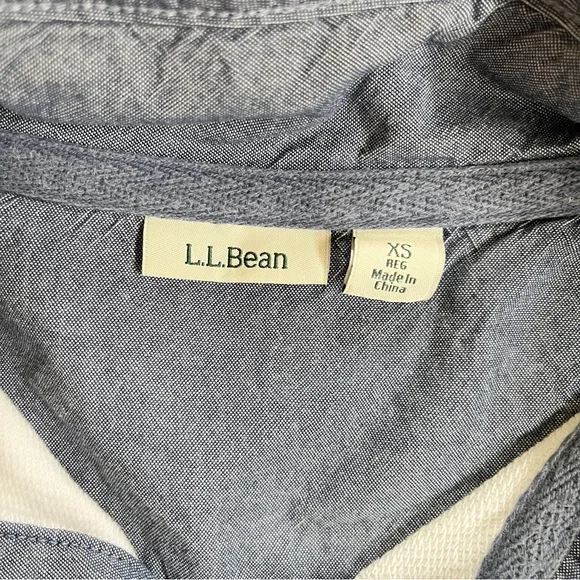 LL Bean Women's White Cotton French Terry 1/4 Button Pullover with Navy Trim - Picture 8 of 16